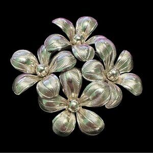 Vintage Silver-Tone Floral Brooch Pin